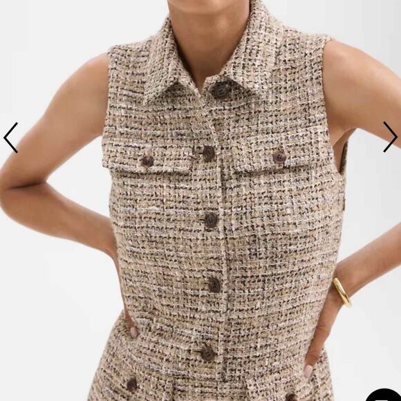 Theory Mixed Tweed Military Mini Dress Size 6 Wheat Multi - Picture 13 of 13